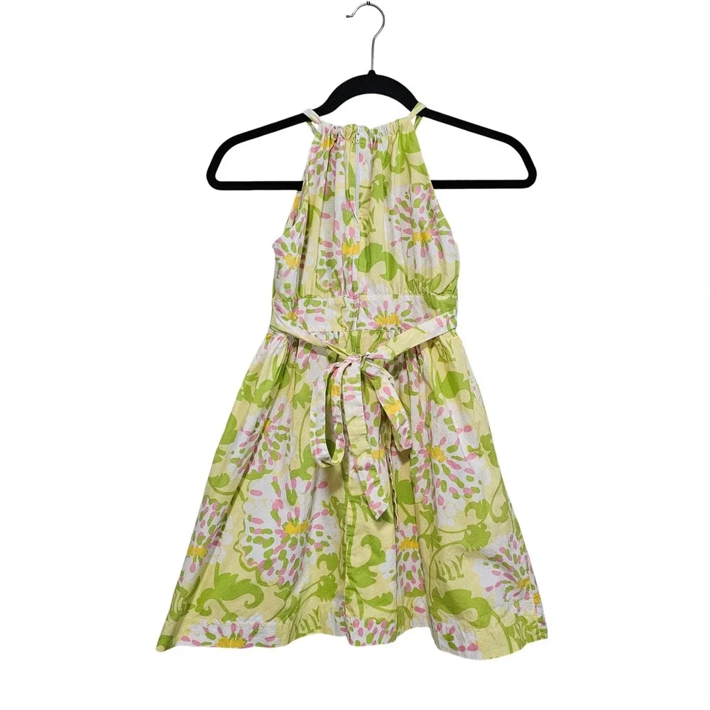 Lilly Pulitzer Jubilee Halter Dress Girls 7 Yellow Green Pink Floral Tie Preppy‎